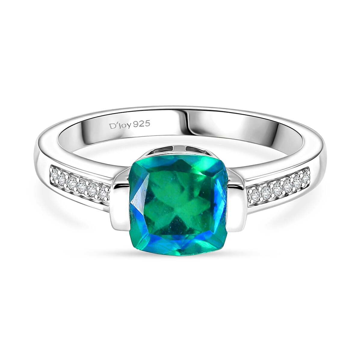 D'Joy - Peacock Triplet Quartz & White Zircon Solitaire Ring in Platinum Overlay Sterling Silver 1.74 Ct.