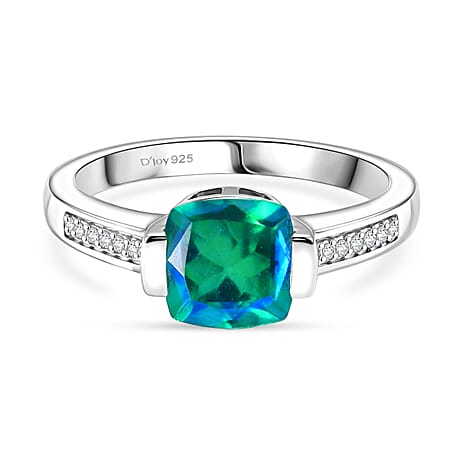 D'Joy Peacock Triplet Quartz, White Zircon Main Stone With Side Stone Ring in Platinum OverlaySterling Silver  1.744  Ct.