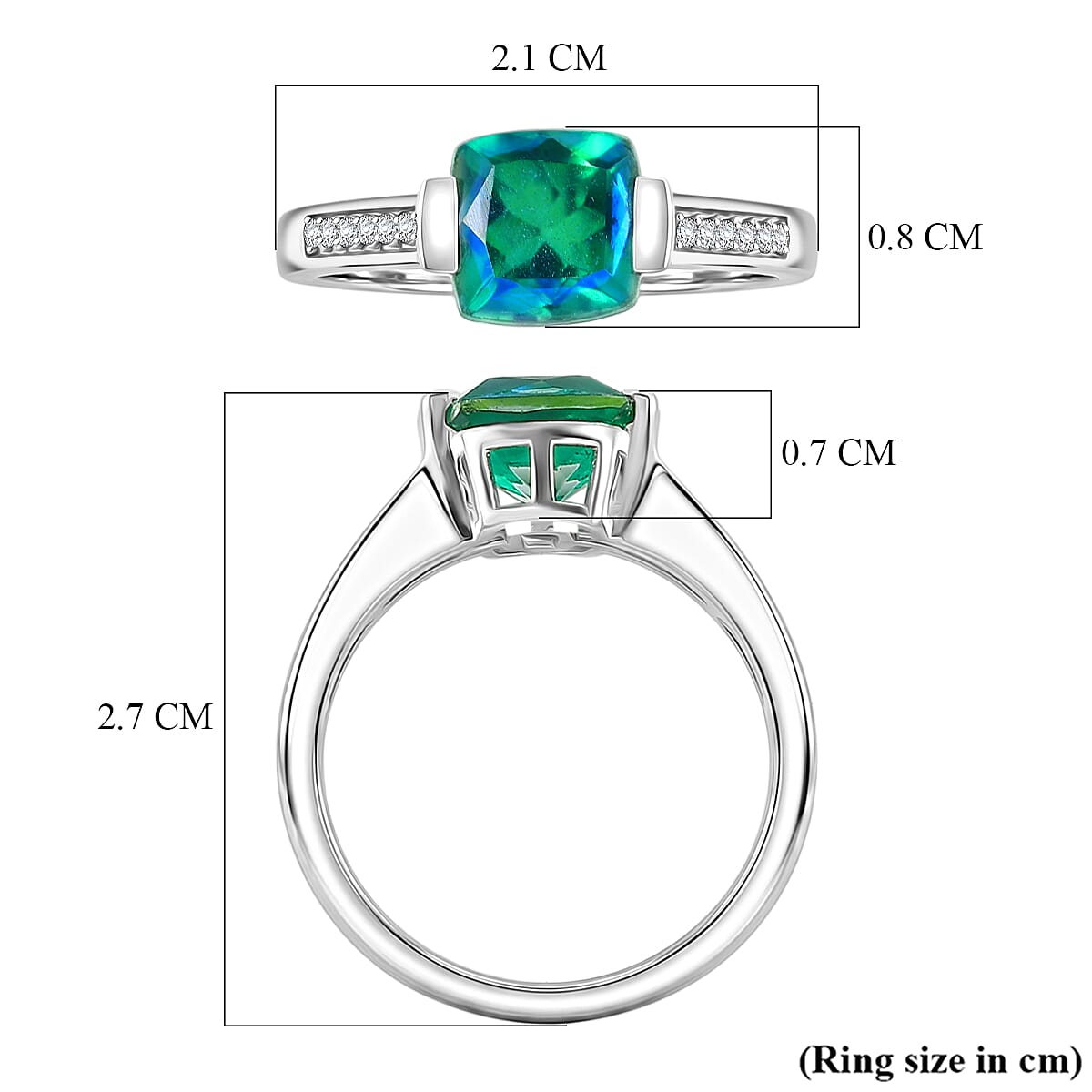 D'Joy - Peacock Triplet Quartz & White Zircon Solitaire Ring in Platinum Overlay Sterling Silver 1.74 Ct.