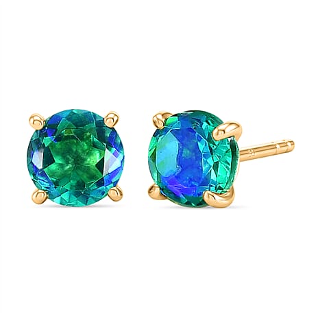 Peacock Triplet Quartz Push Post Earring in Yellow Gold Plated Sterling Silver 1.95 Ct.