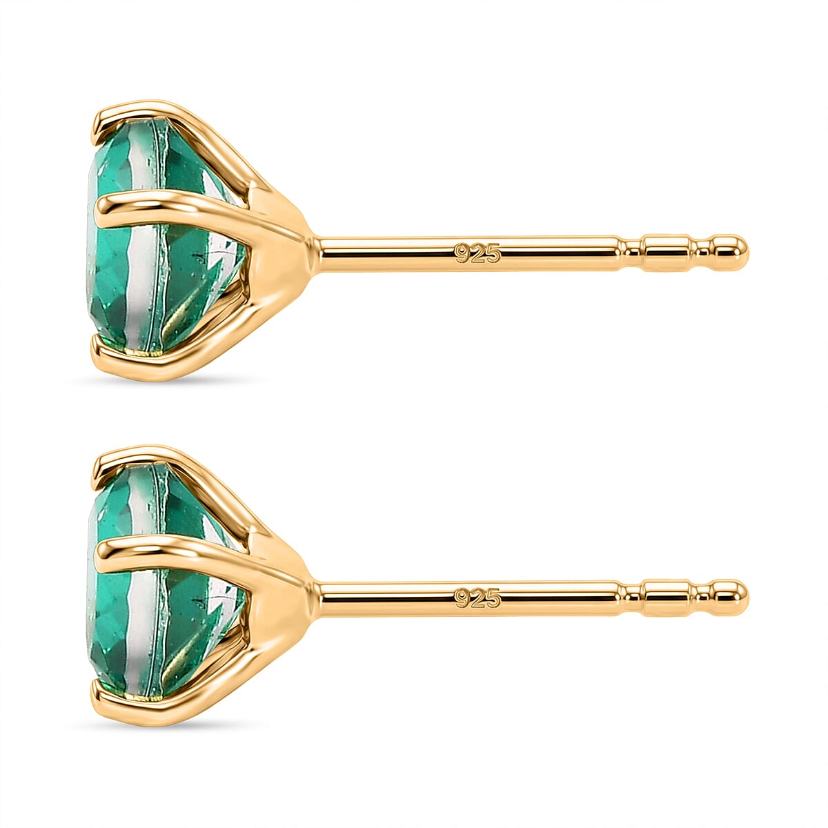 Peacock Triplet Quartz Push Post Earring in Yellow Gold Plated Sterling Silver 1.95 Ct.