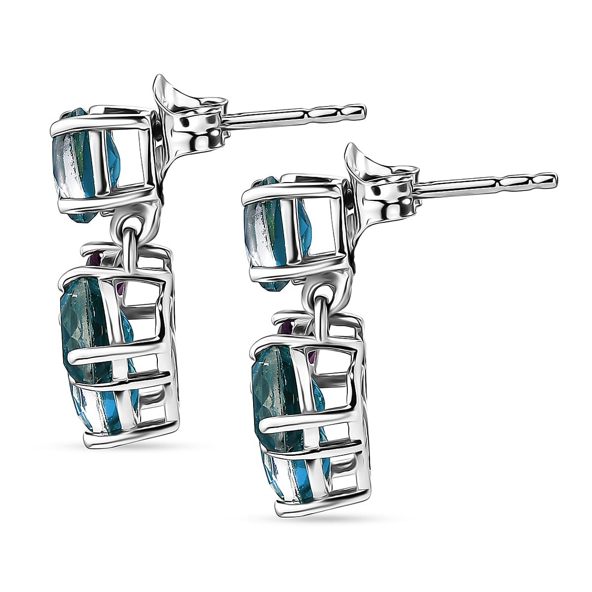 D'Joy - Peacock Triplet Quartz & African Amethyst Dangling Earring with Push Post in Platinum Overlay Sterling Silver 3.61 Ct.
