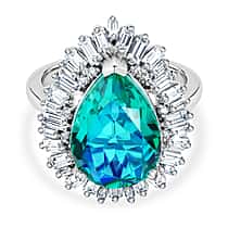 D'Joy - Peacock Triplet Quartz & Moissanite Pear Cut Halo Ring in Rhodium Overlay Sterling Silver 6.54 Ct.