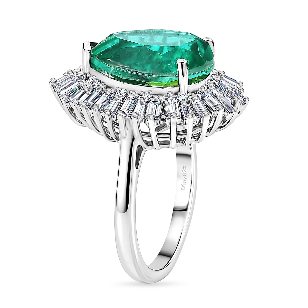 D'Joy - Peacock Triplet Quartz & Moissanite Pear Cut Halo Ring in Rhodium Overlay Sterling Silver 6.54 Ct.