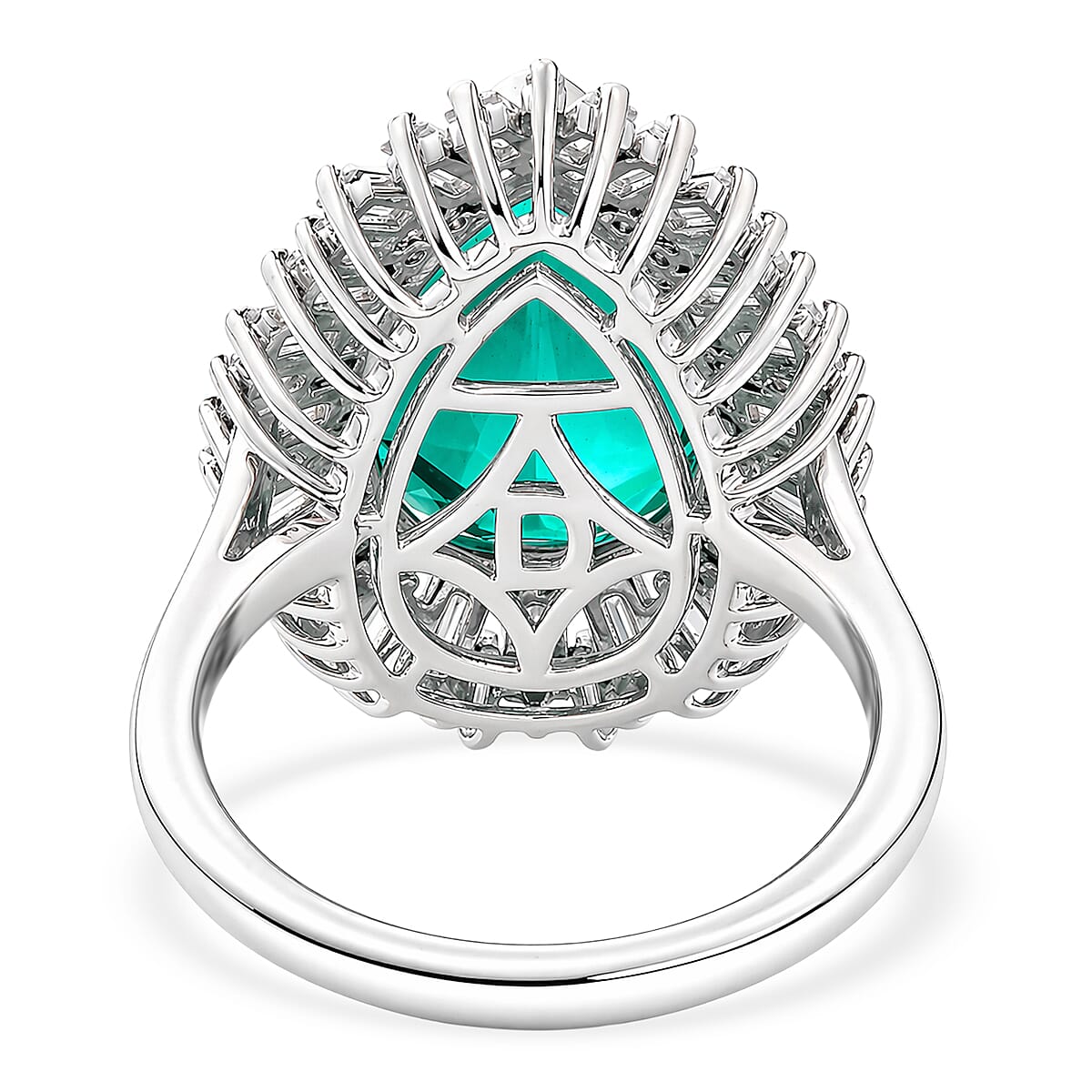 D'Joy - Peacock Triplet Quartz & Moissanite Pear Cut Halo Ring in Rhodium Overlay Sterling Silver 6.54 Ct.