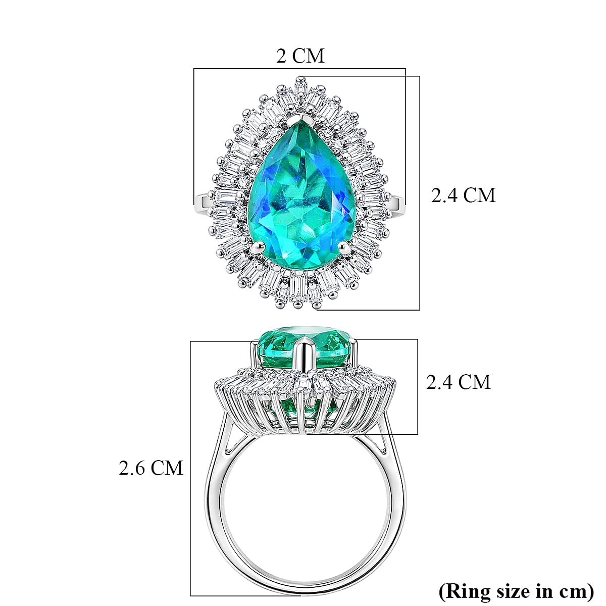 D'Joy - Peacock Triplet Quartz & Moissanite Pear Cut Halo Ring in Rhodium Overlay Sterling Silver 6.54 Ct.