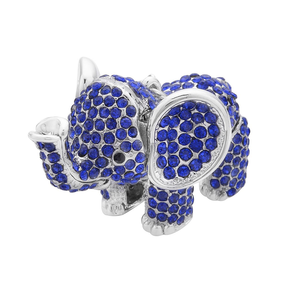 Blue & Black Crystal Glamorous Elephant Theme Necklace (Size - 24-2 Ext) in Silver Tone