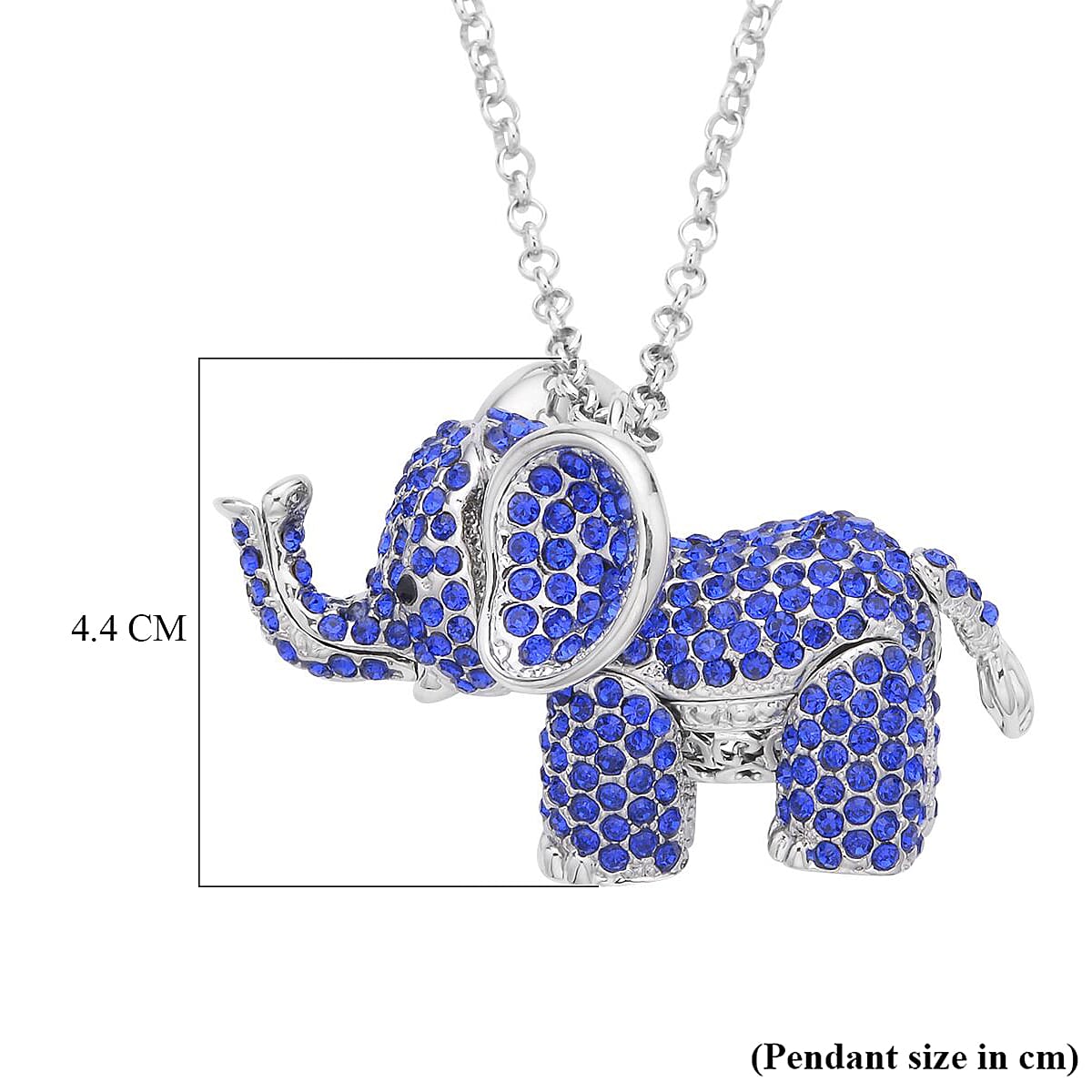 Blue & Black Crystal Glamorous Elephant Theme Necklace (Size - 24-2 Ext) in Silver Tone