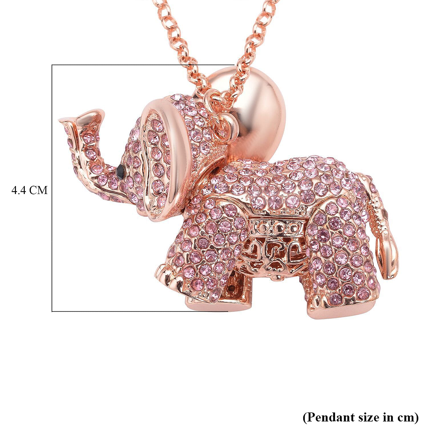 Pink & Black Crystal Glamorous Elephant Theme Necklace (Size - 24-2 Ext) in Rose Gold Tone