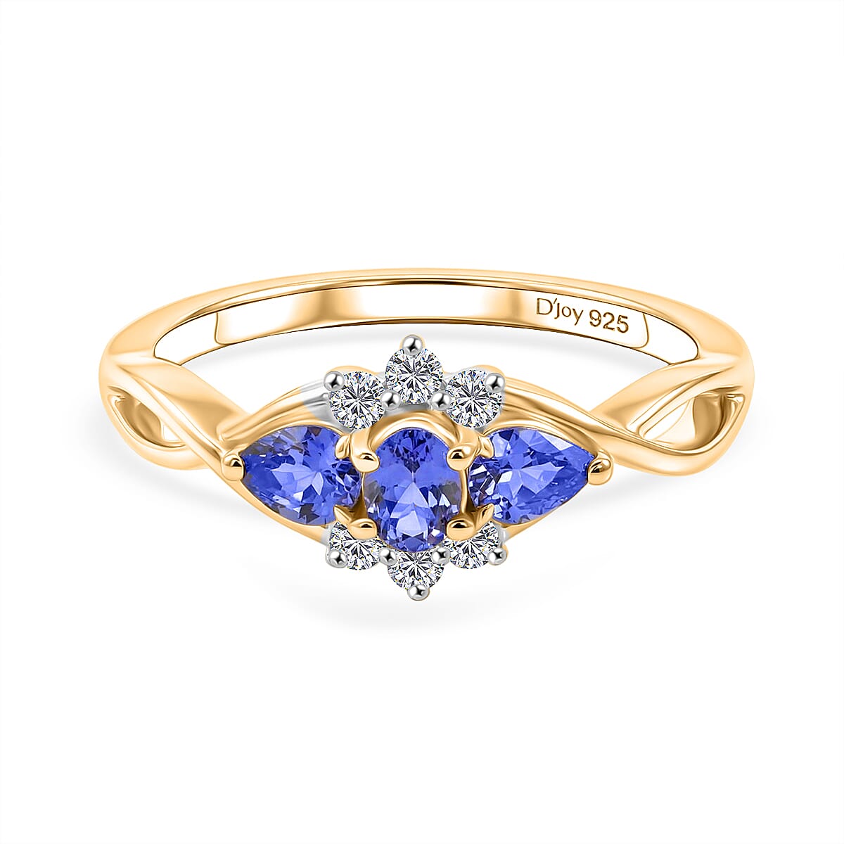 Tanzanite, White Zircon Cluster Ring in 18K YG VermeilSterling Silver  0.661  Ct.