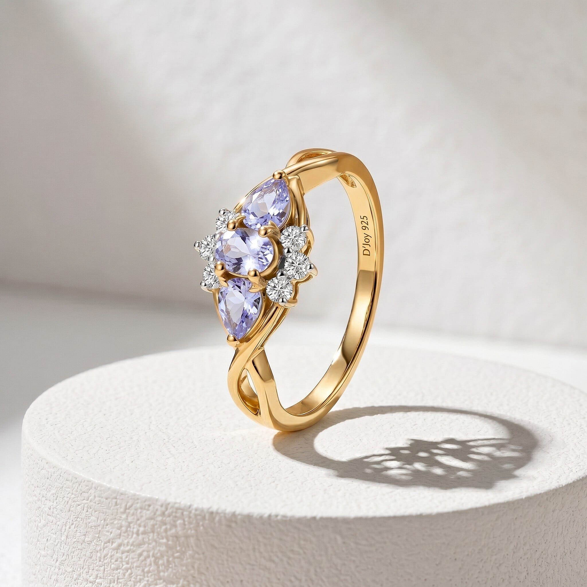 Royal Bali Collection - D'Joy Tanzanite & White Zircon Three Stone Ring in Sterling Silver