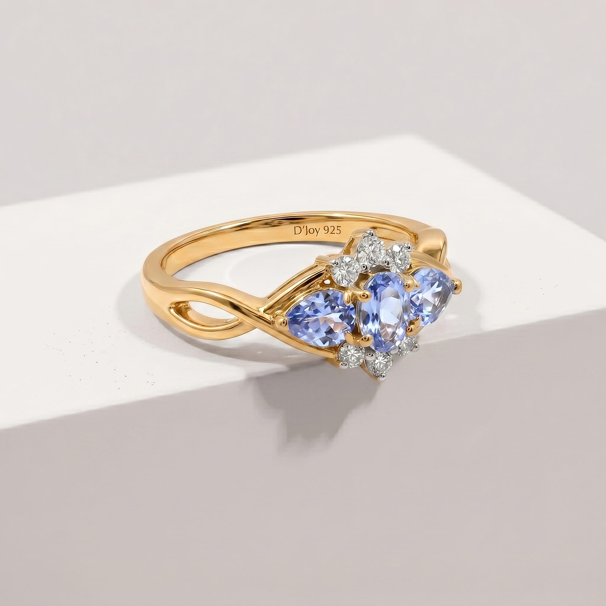 Royal Bali Collection - D'Joy Tanzanite & White Zircon Three Stone Ring in Sterling Silver
