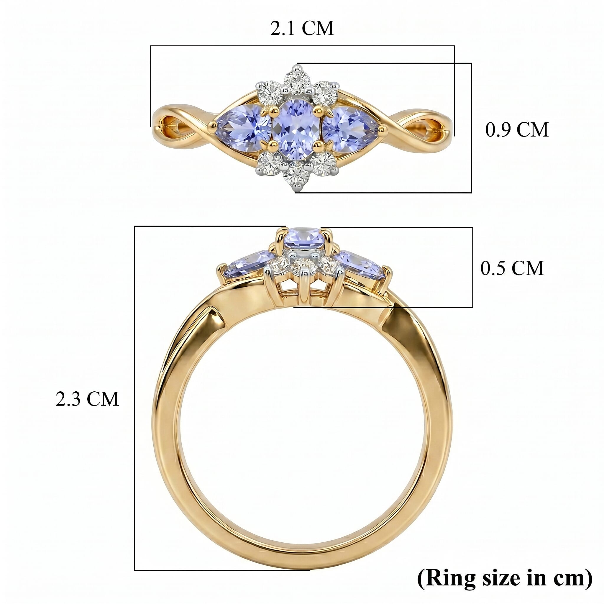 Royal Bali Collection - D'Joy Tanzanite & White Zircon Three Stone Ring in Sterling Silver