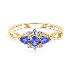 Royal Bali Collection - D'Joy Tanzanite & White Zircon Three Stone Ring in Sterling Silver