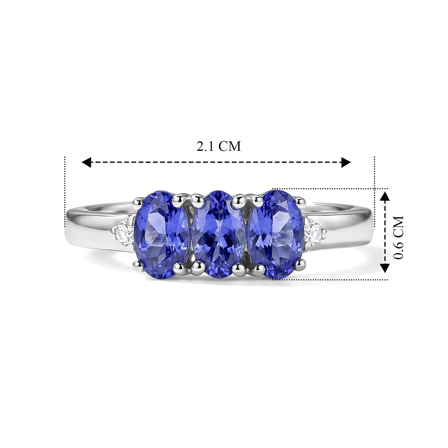 D'Joy Tanzanite, Lab Grown Diamond Trilogy Ring in  Sterling Silver (I1-G-H)