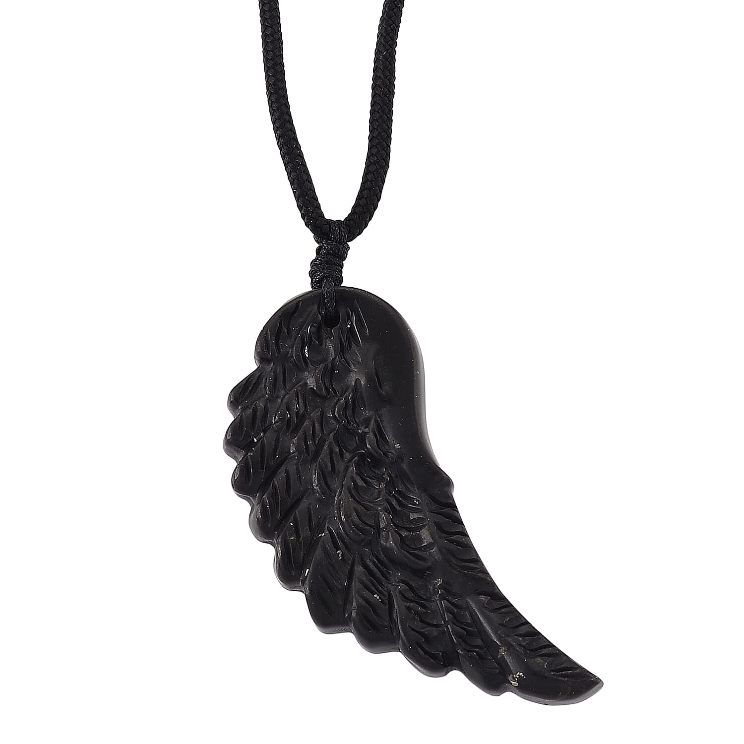 Shungite Carved Angel Wing Adjustable Necklace (Size - 27) 30.00 Ct.