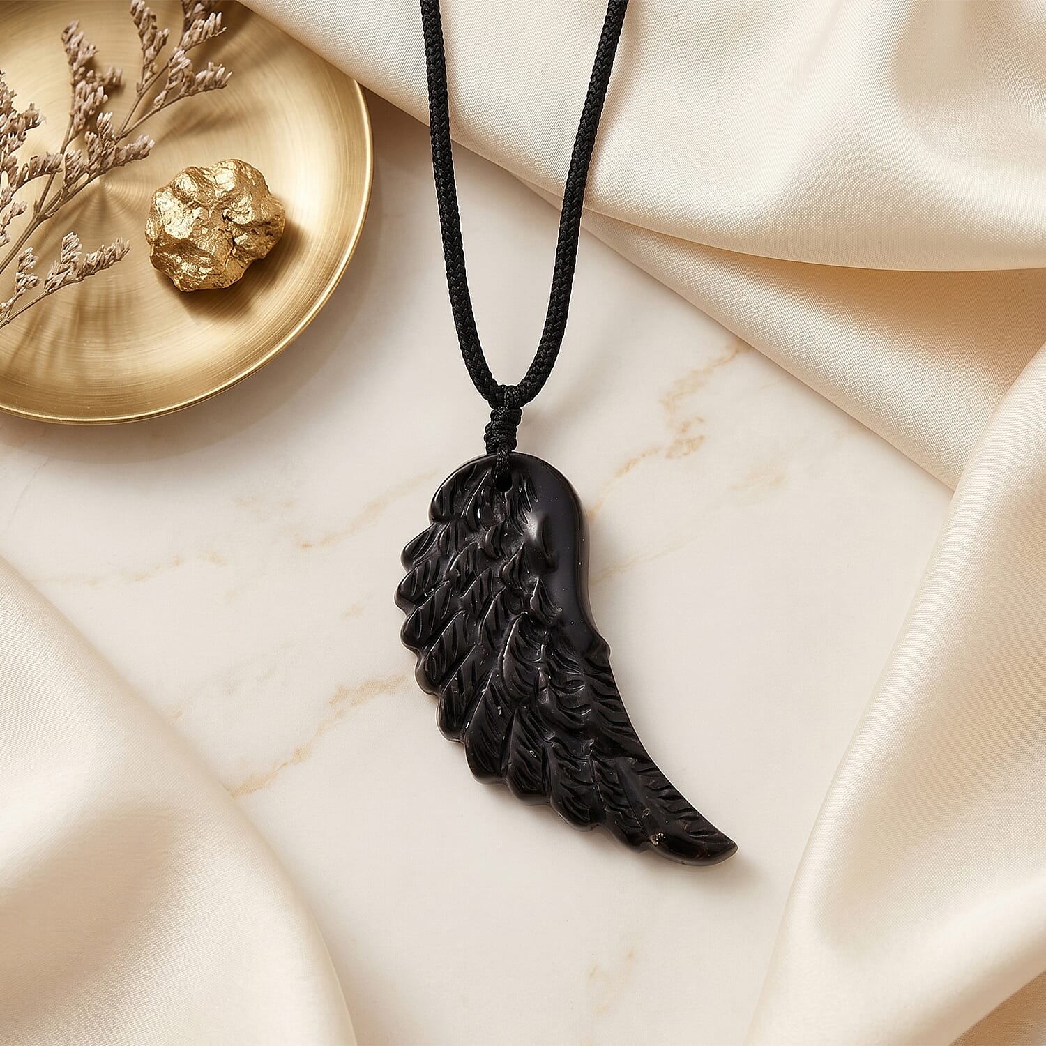 Shungite Carved Angel Wing Adjustable Necklace (Size - 27) 30.00 Ct.