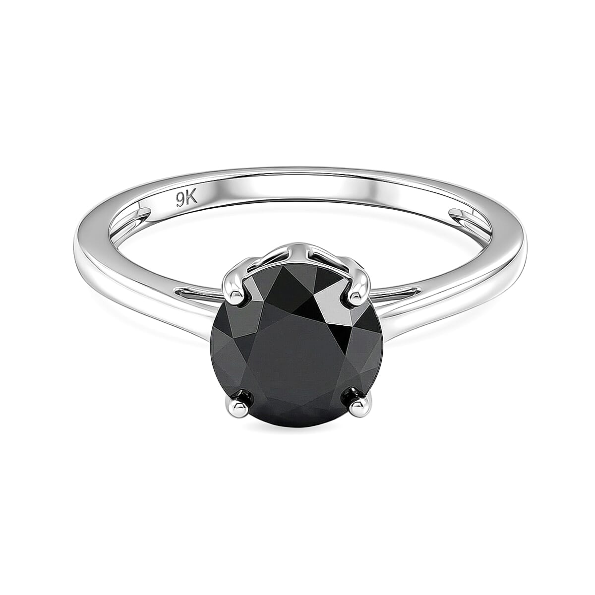 Close Out Deal  - 9K White Gold Natural Black Diamond Solitaire Ring 2.00 Ct