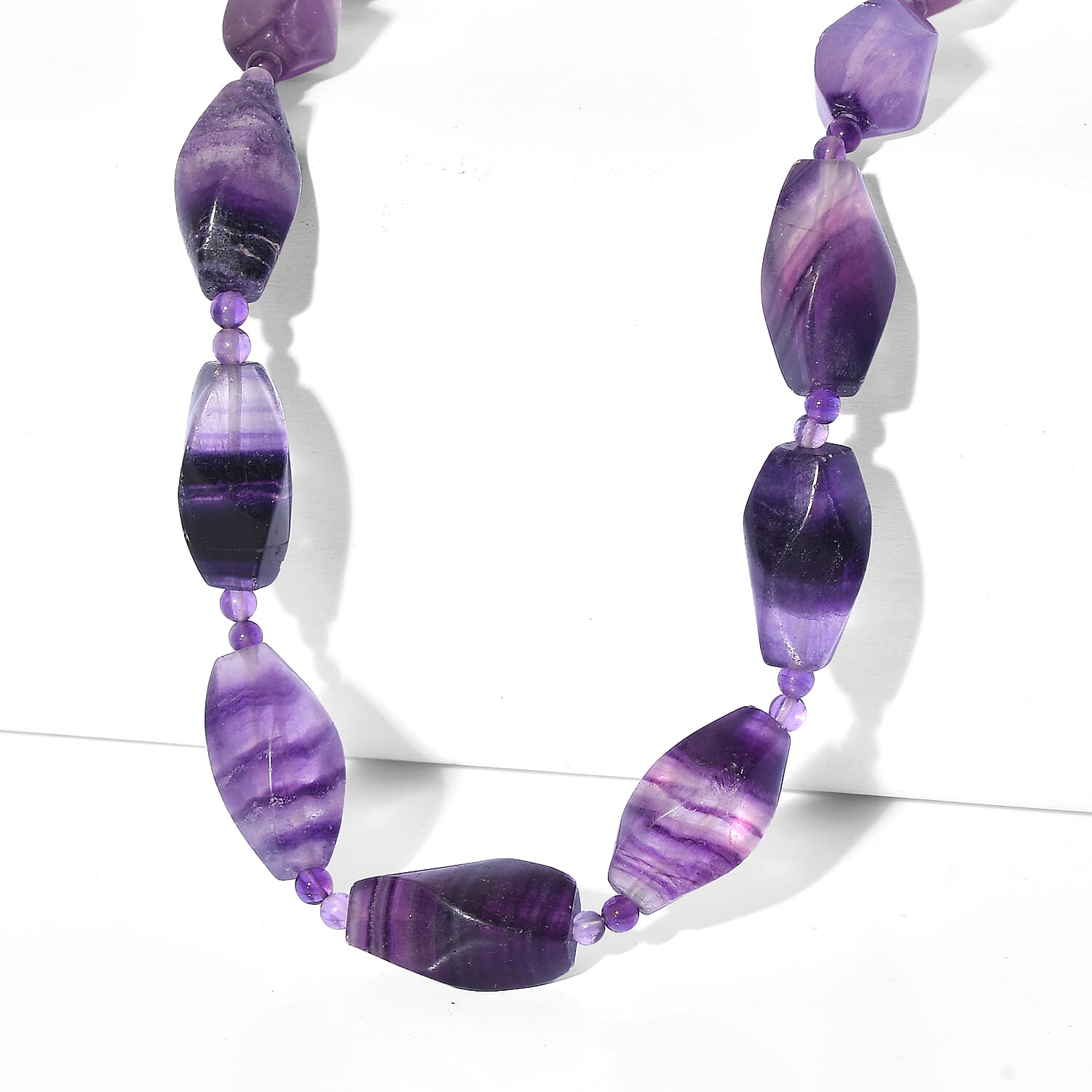 One Time Deal- Multi Fluorite & African Amethyst Beads Necklace (Size - 18-1 Ext) in Yellow Gold Tone 340.00 Ct.