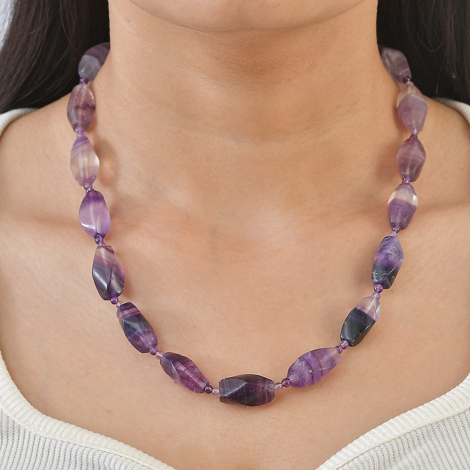 One Time Deal- Multi Fluorite & African Amethyst Beads Necklace (Size - 18-1 Ext) in Yellow Gold Tone 340.00 Ct.