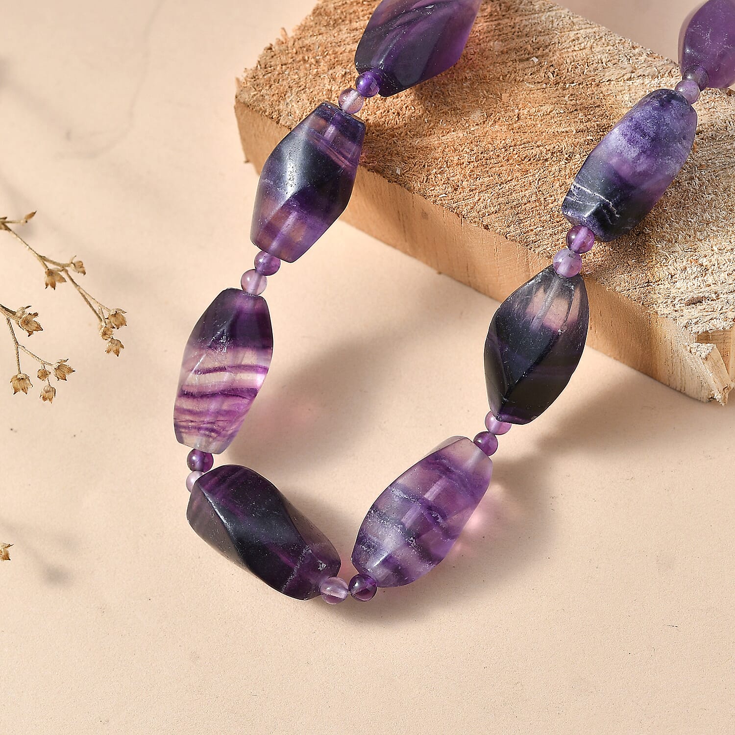 One Time Deal- Multi Fluorite & African Amethyst Beads Necklace (Size - 18-1 Ext) in Yellow Gold Tone 340.00 Ct.