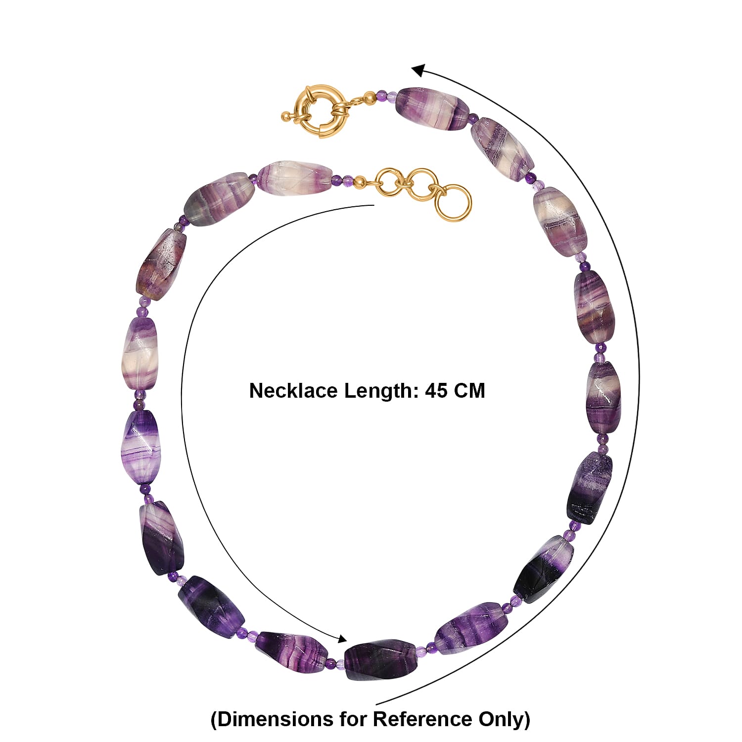One Time Deal- Multi Fluorite & African Amethyst Beads Necklace (Size - 18-1 Ext) in Yellow Gold Tone 340.00 Ct.