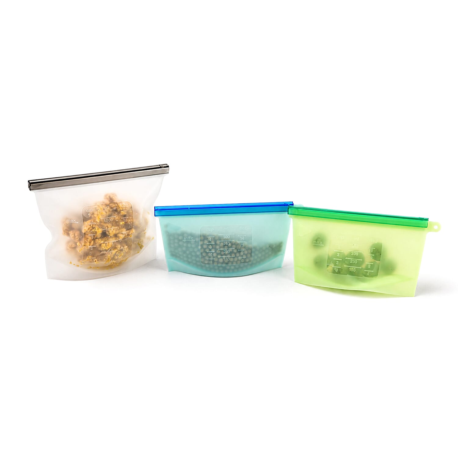 LIVMORE Set of 3 Reusable Silicone Food Bag leakproof, Heat Resistant and Dishwasher Safe