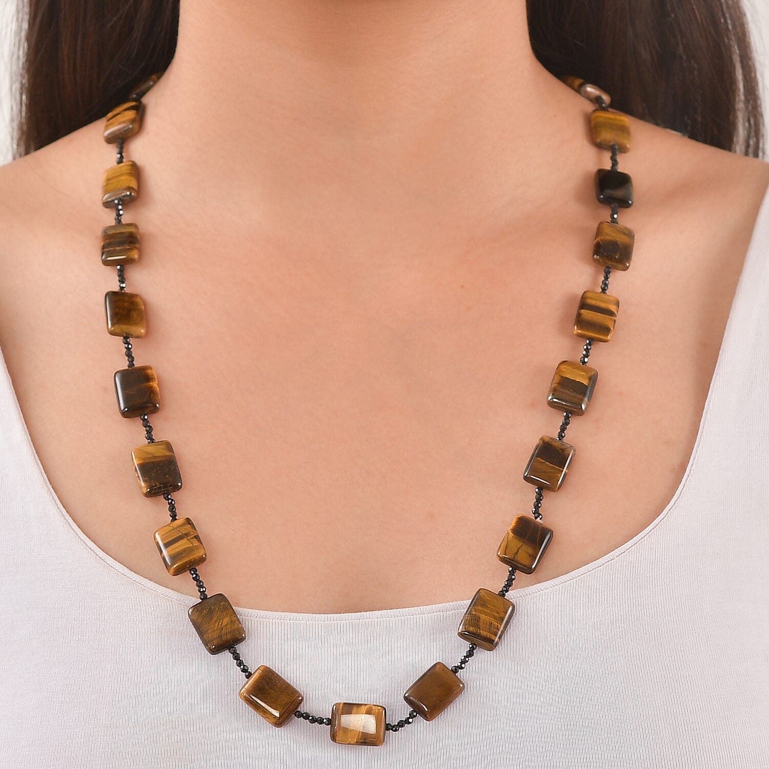 Tigers Eye & Black Spinel Necklace (Size - 26) 280.00 Ct.