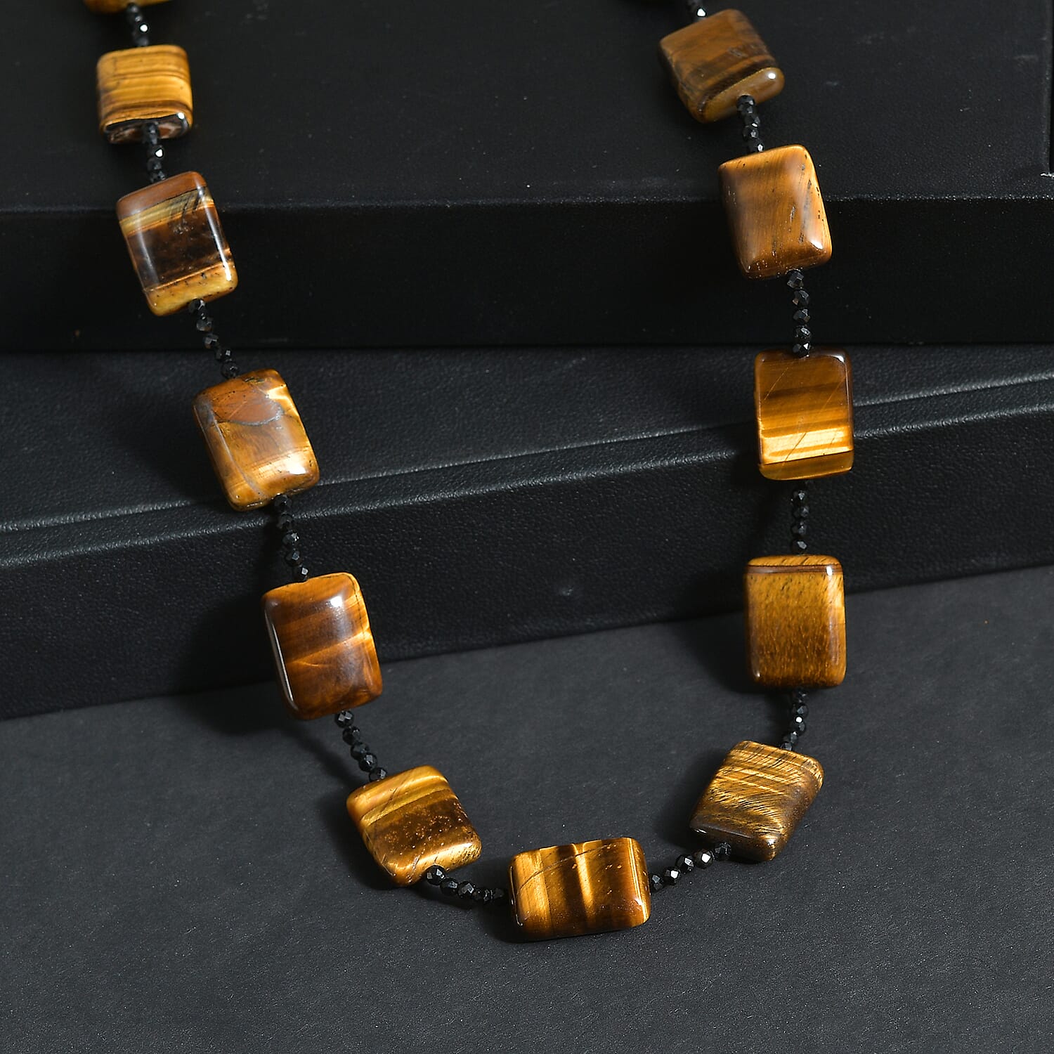 Tigers Eye & Black Spinel Necklace (Size - 26) 280.00 Ct.