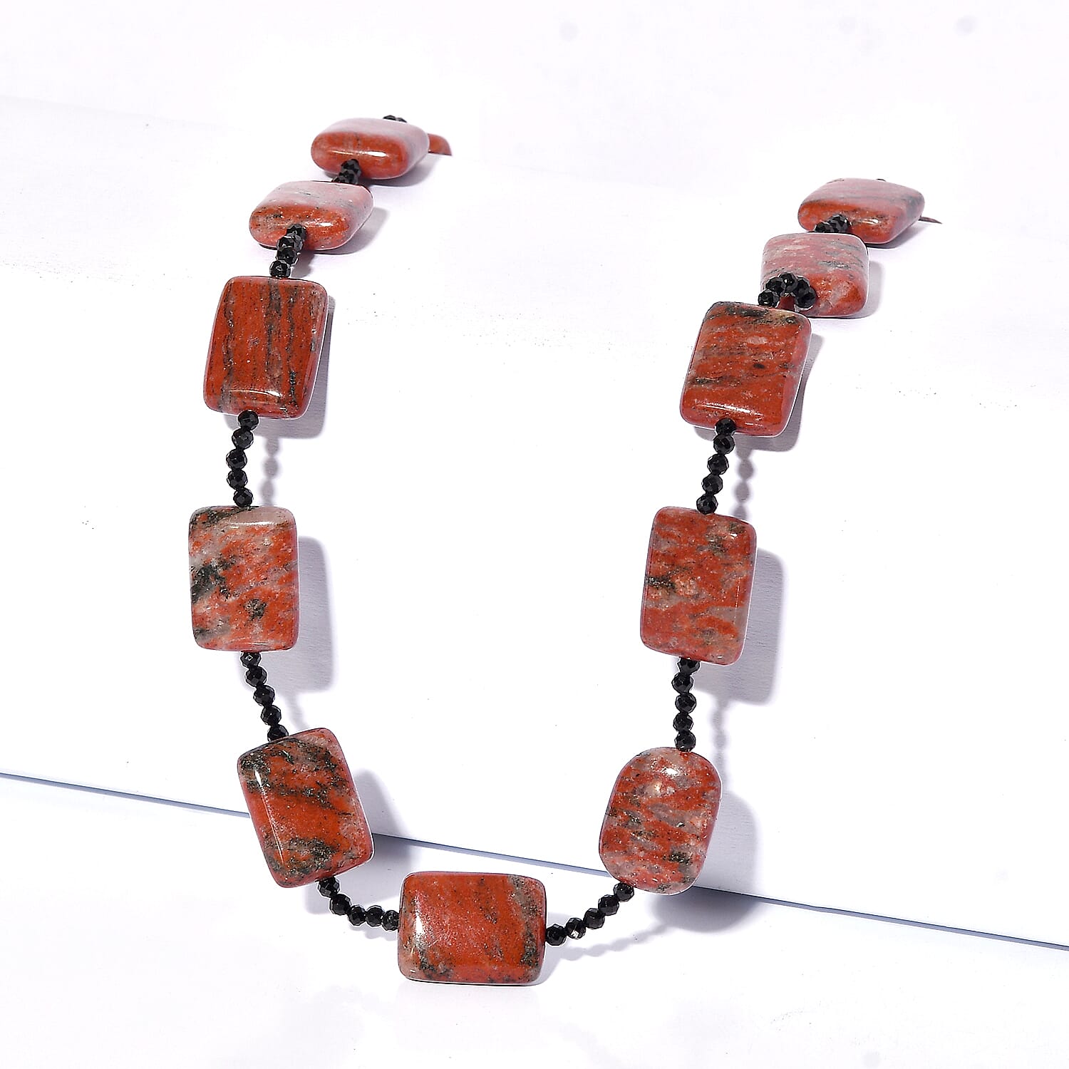 Red Jasper & Black Spinel Necklace (Size - 26) 255.00 Ct.