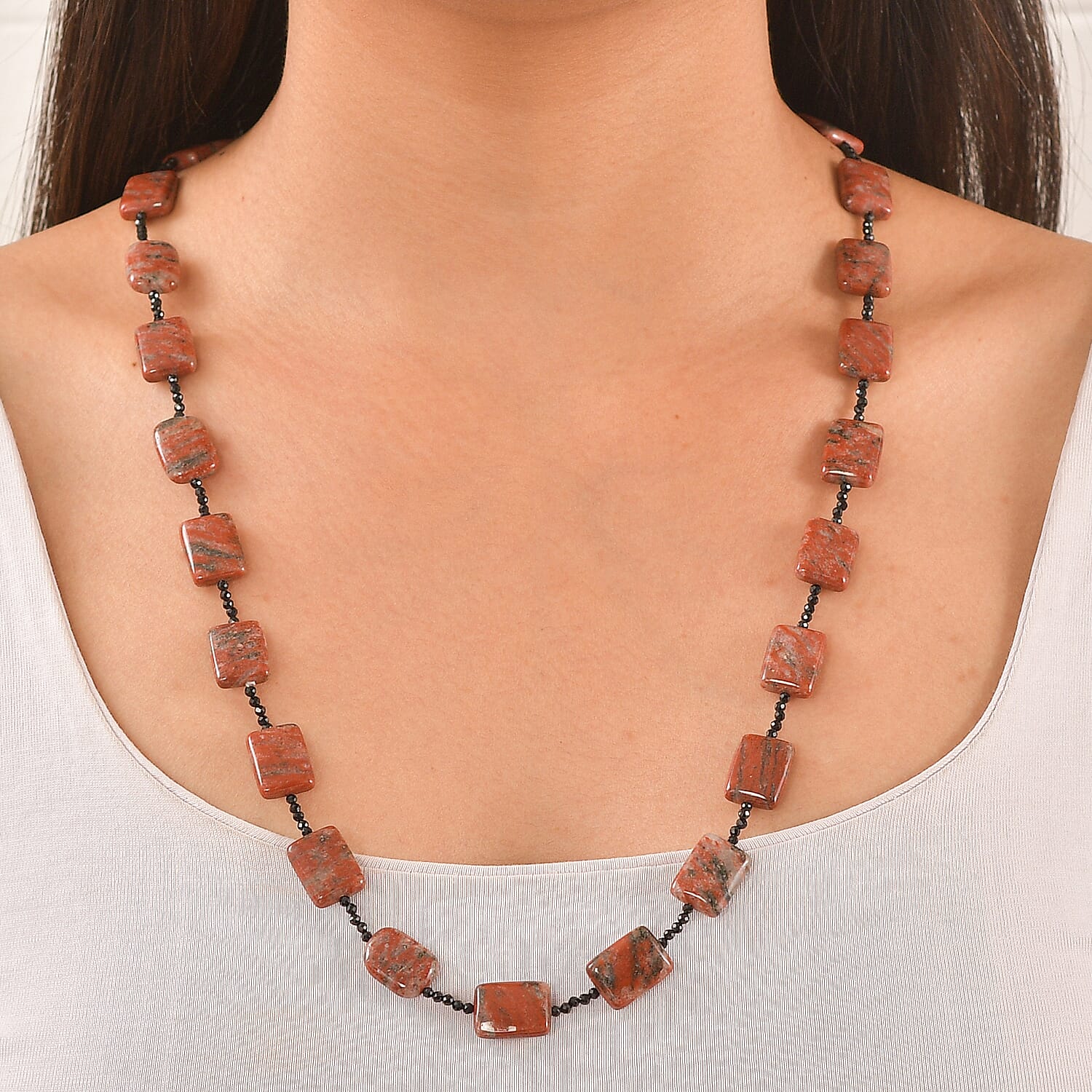 Red Jasper & Black Spinel Necklace (Size - 26) 255.00 Ct.