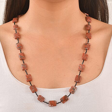 Red Jasper & Black Spinel Necklace (Size - 26) 255.00 Ct.