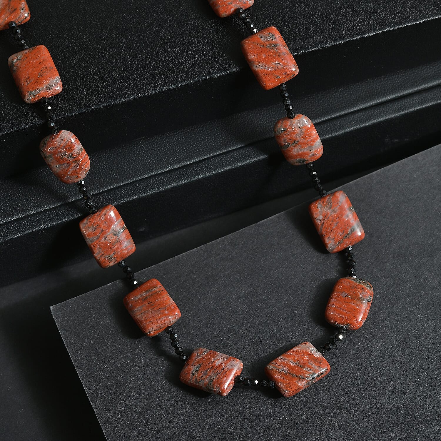 Red Jasper & Black Spinel Necklace (Size - 26) 255.00 Ct.