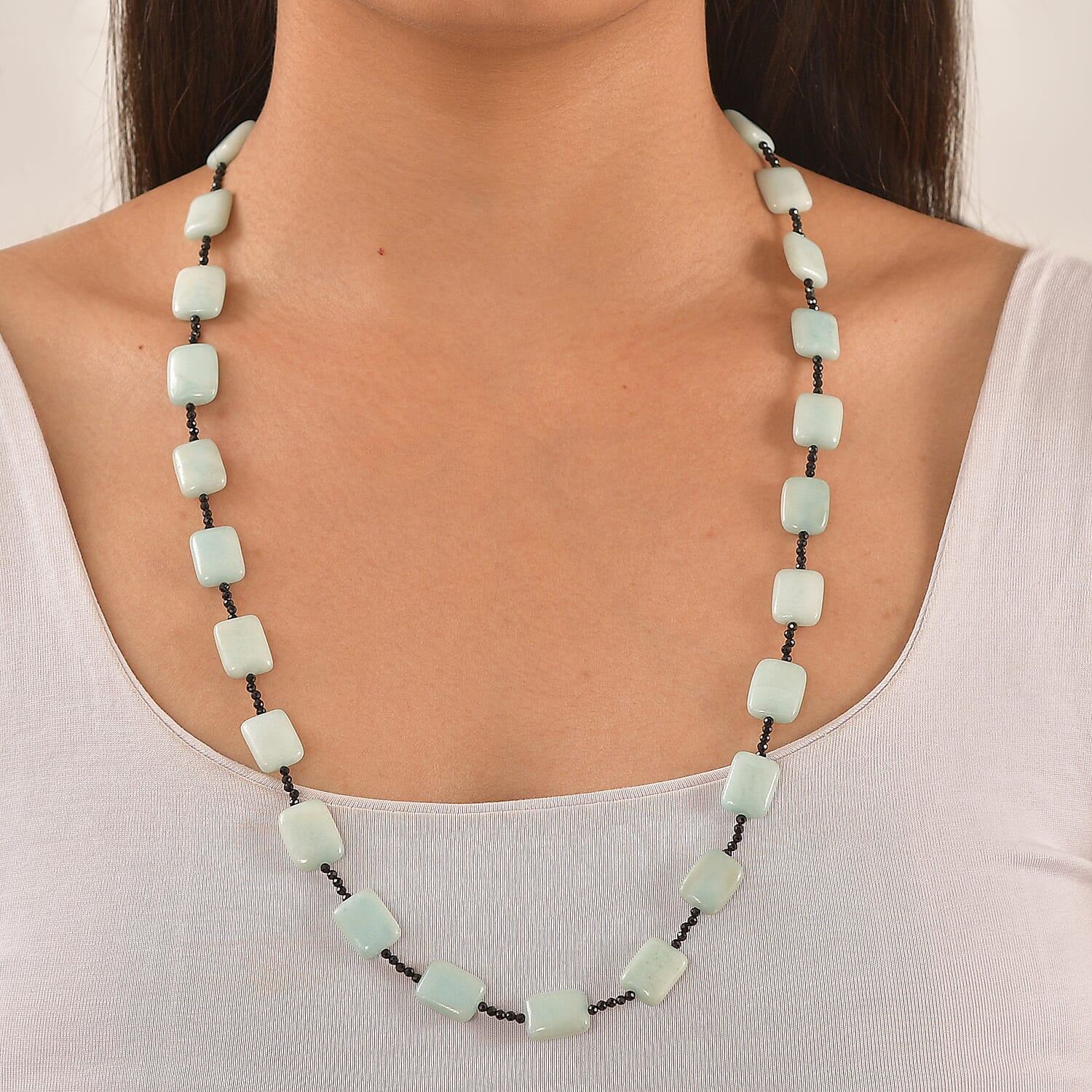 Amazonite & Black Spinel Necklace (Size - 26) 280.00 Ct.