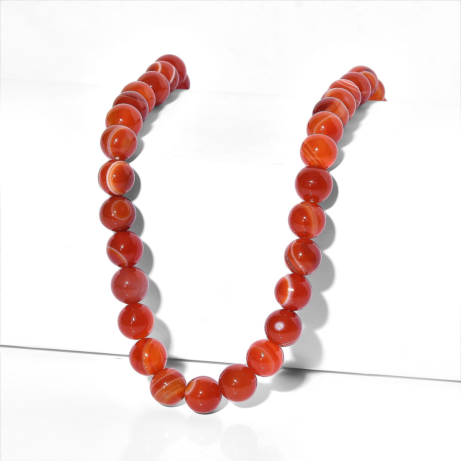 EverTrue - Banded Agate Beads Necklace (Size - 18-2 Ext) in Yellow Gold Tone 1.50 Ct.
