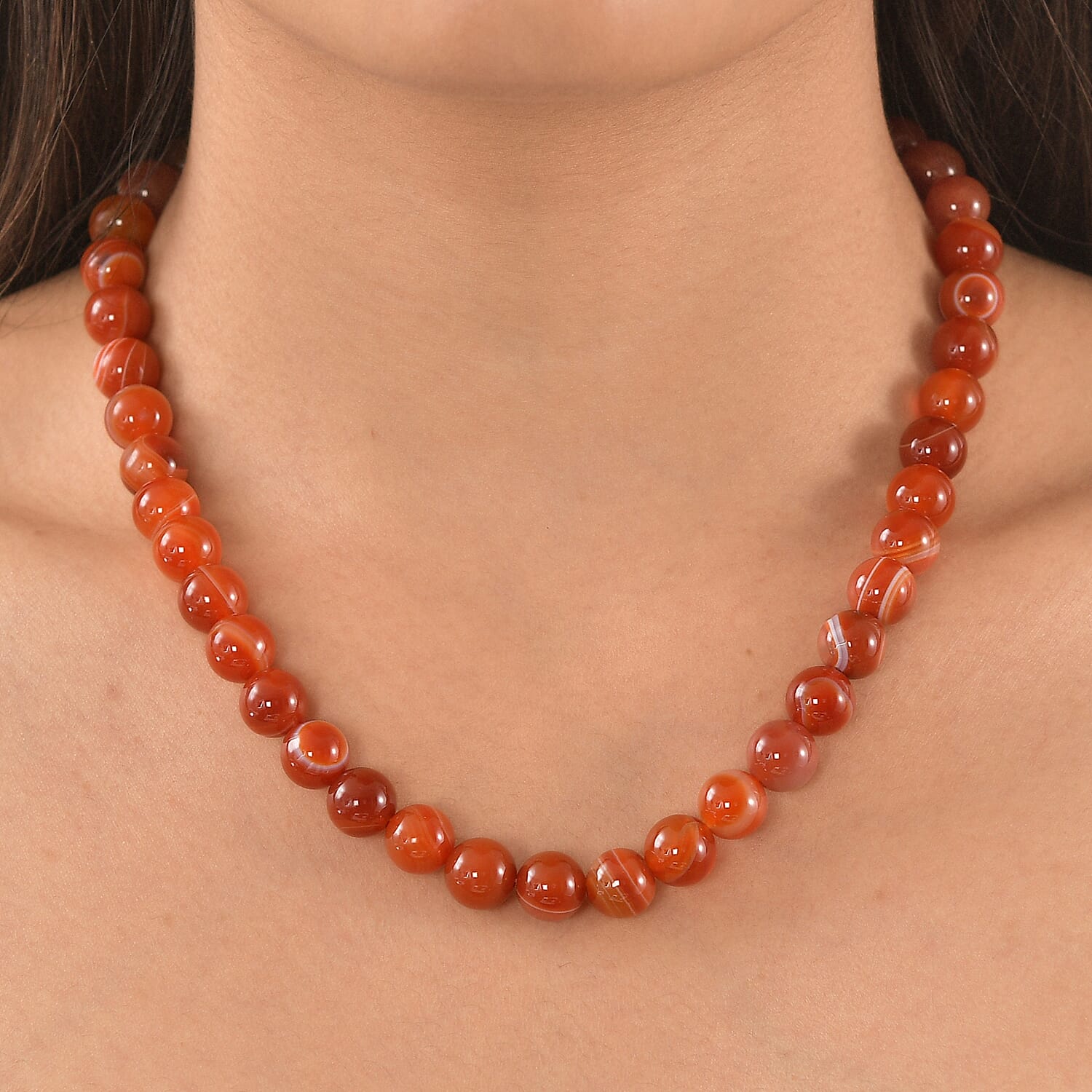 EverTrue - Banded Agate Beads Necklace (Size - 18-2 Ext) in Yellow Gold Tone 1.50 Ct.