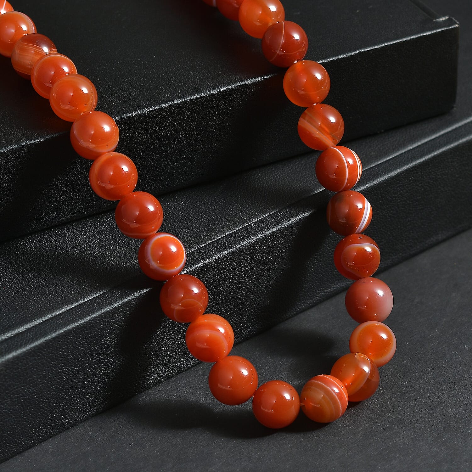 EverTrue - Banded Agate Beads Necklace (Size - 18-2 Ext) in Yellow Gold Tone 1.50 Ct.