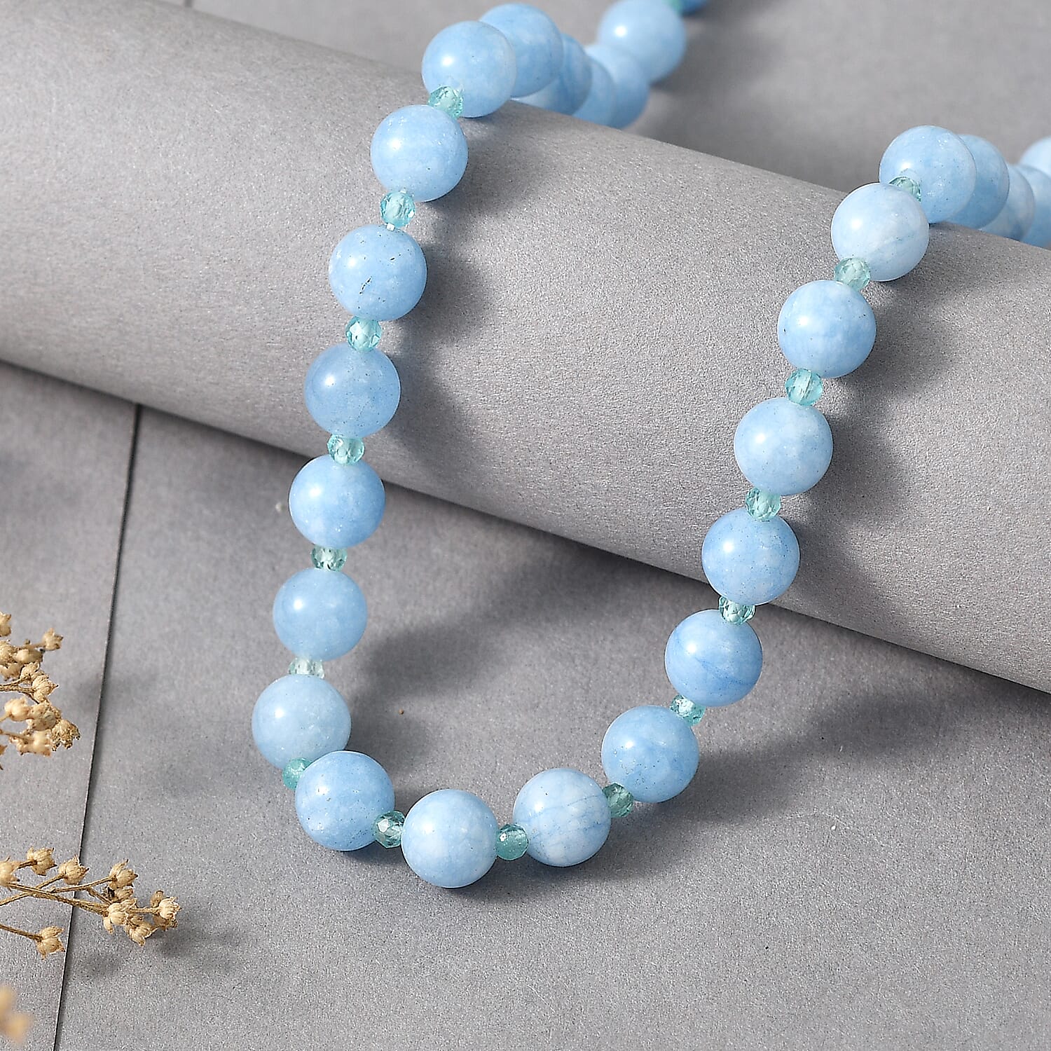 EverTrue - Milky Aquamarine & Blue Apatite Beads Necklace (Size - 20-1 Ext) 185.00 Ct.
