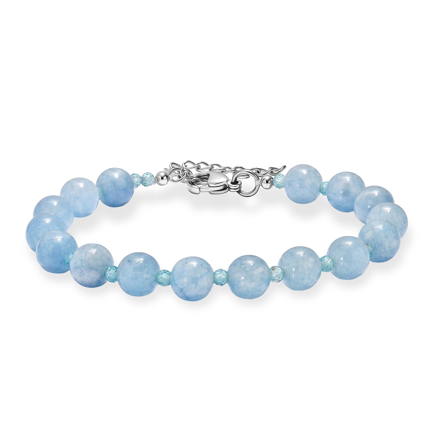 EverTrue - Milky Aquamarine & Blue Apatite Beads Bracelet (Size - 7.5-2 Ext) 63.00 Ct.