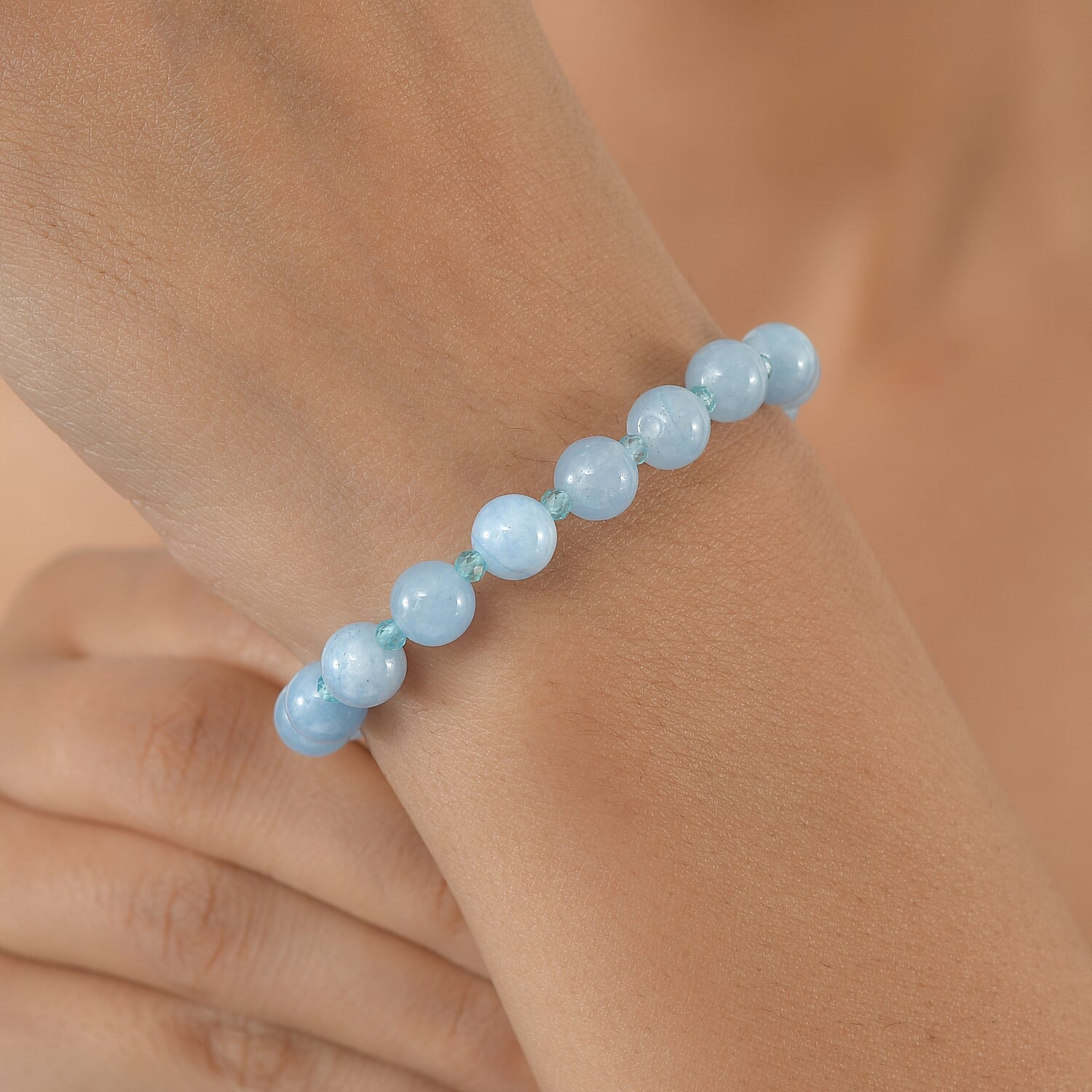 EverTrue - Milky Aquamarine & Blue Apatite Beads Bracelet (Size - 7.5-2 Ext) 63.00 Ct.
