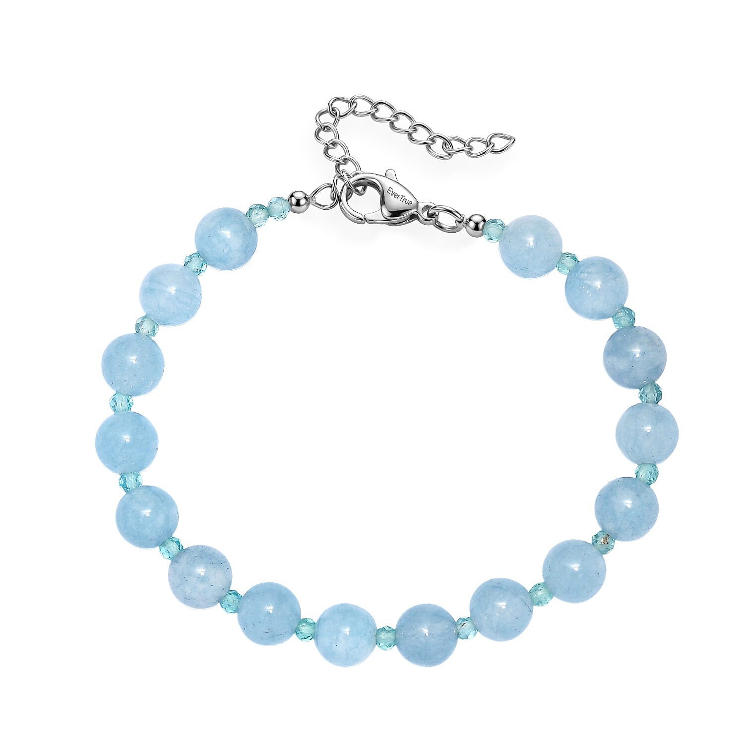 EverTrue - Milky Aquamarine & Blue Apatite Beads Bracelet (Size - 7.5-2 Ext) 63.00 Ct.
