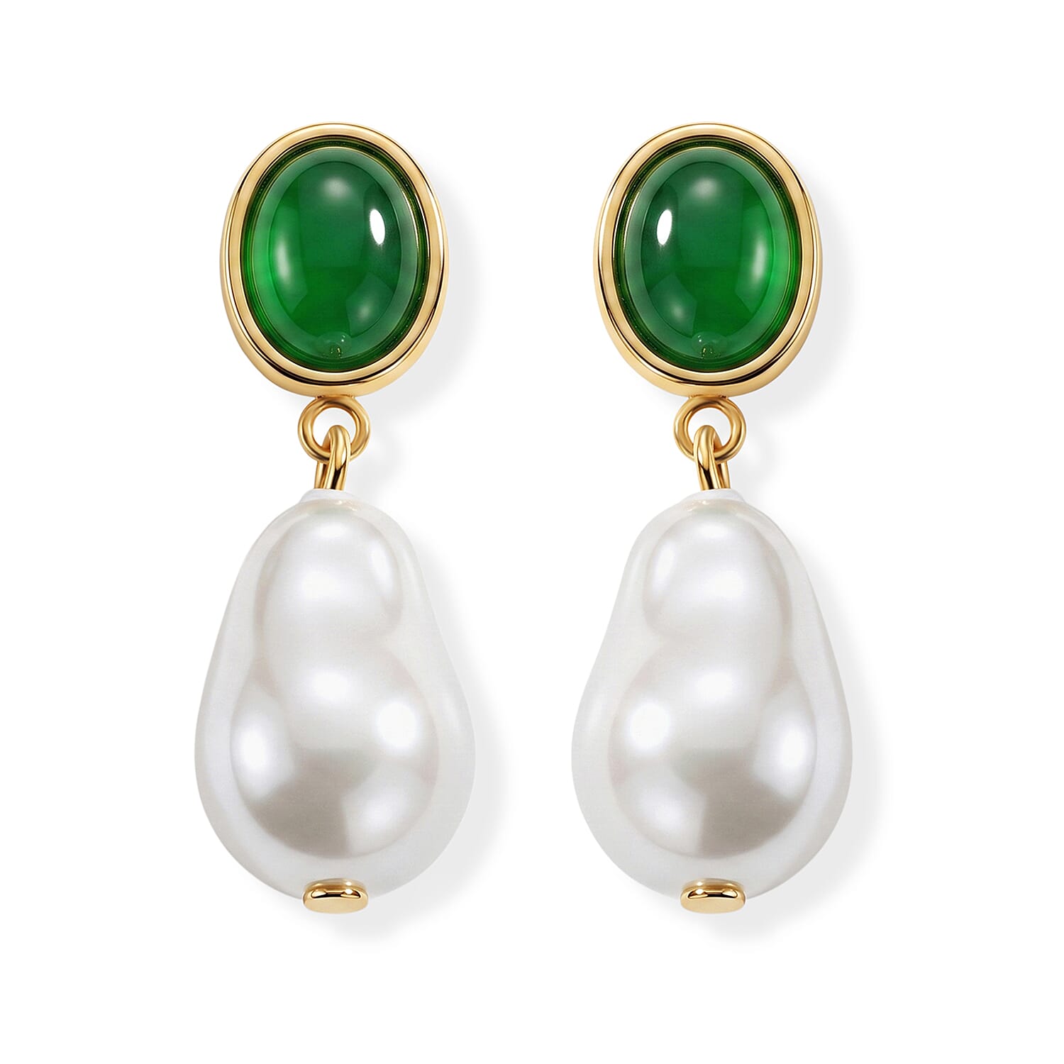 Green Onyx & White Shell Pearl Beads Earring with Push Back 40.00  Ct.