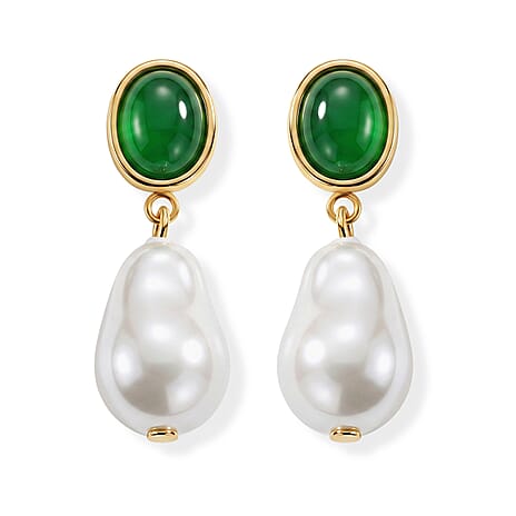 Green Onyx & White Shell Pearl Beads Earring with Push Back 40.00  Ct.