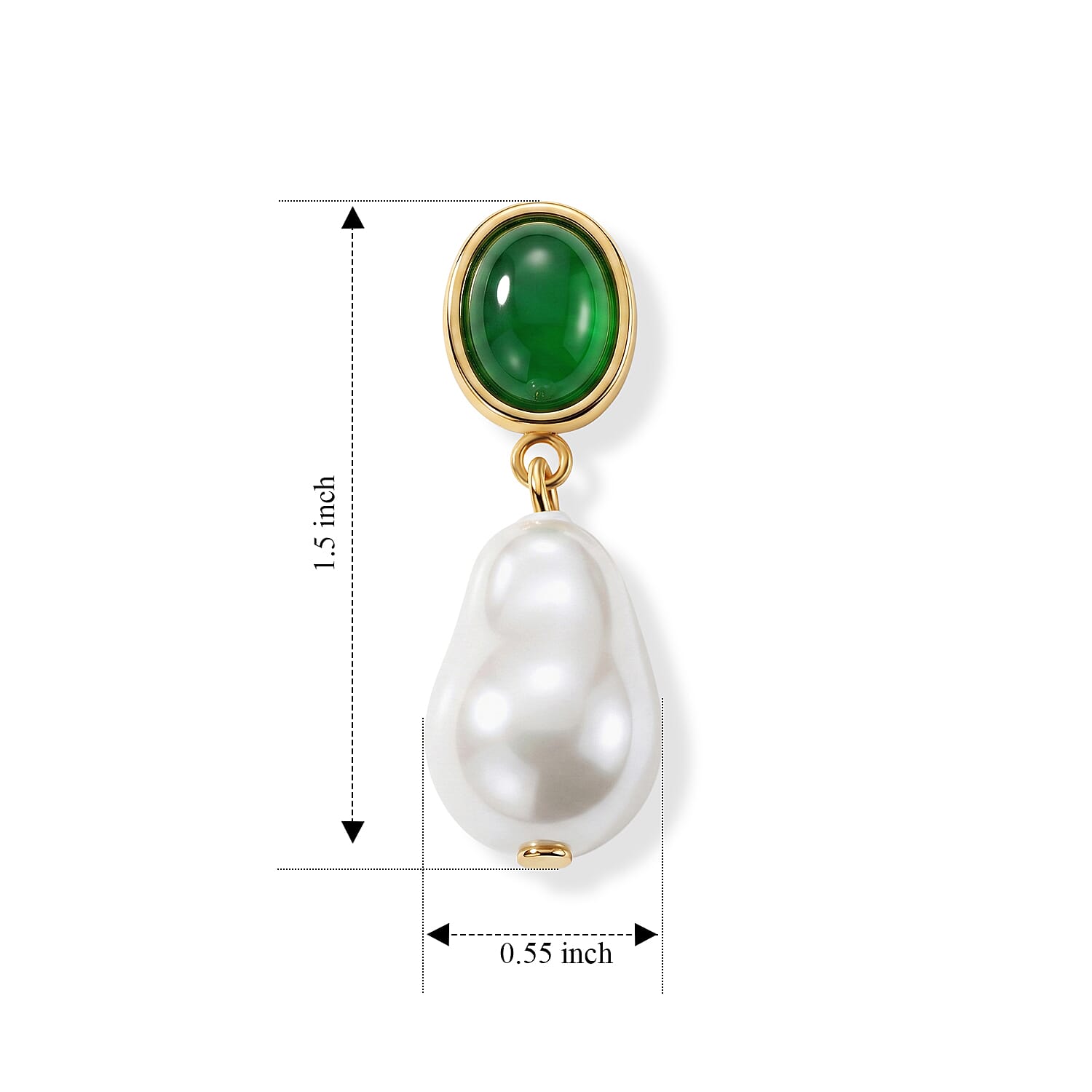 Green Onyx & White Shell Pearl Beads Earring with Push Back 40.00  Ct.