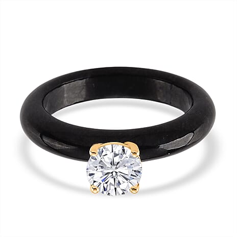 D'Joy 9K Yellow Gold Natural Black Boot Jade and Lab Grown Diamond (SI-G-H 1.00 Cts) Ring.