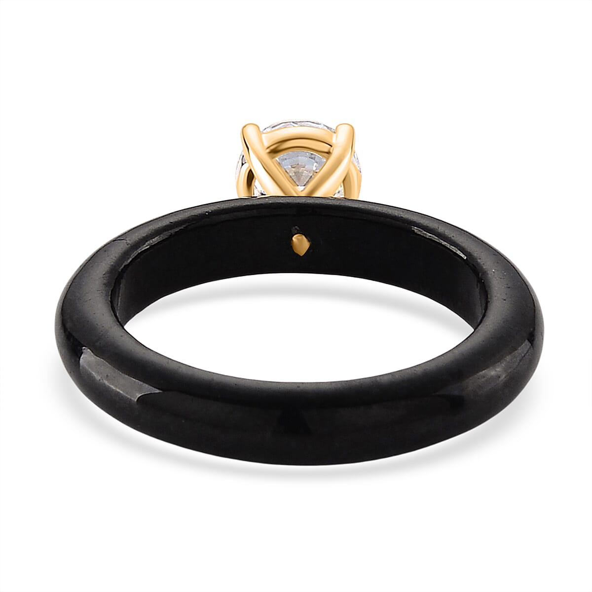 D'Joy 9K Yellow Gold Natural Black Boot Jade and Lab Grown Diamond (SI-G-H 1.00 Cts) Ring.
