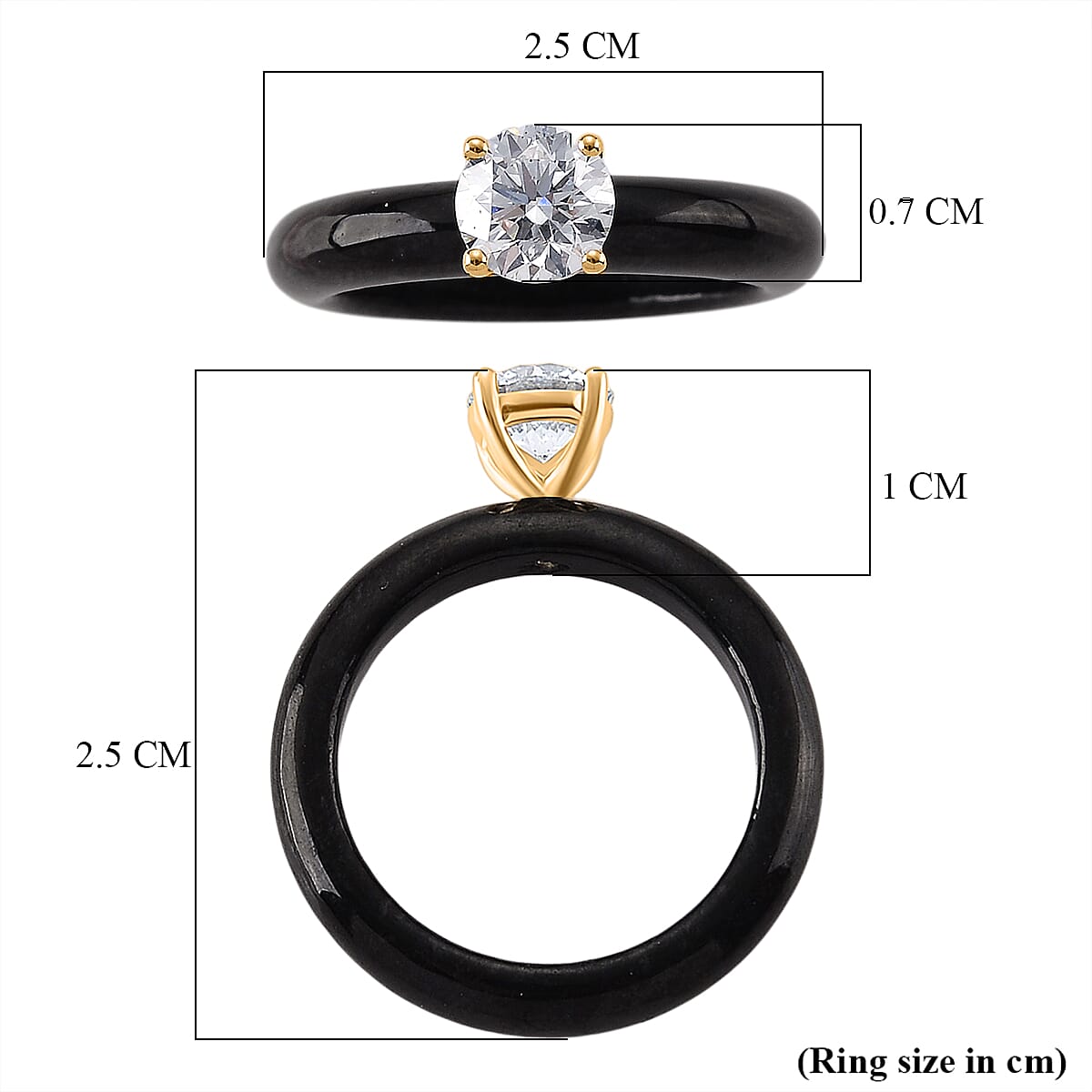 D'Joy 9K Yellow Gold Natural Black Boot Jade and Lab Grown Diamond (SI-G-H 1.00 Cts) Ring.