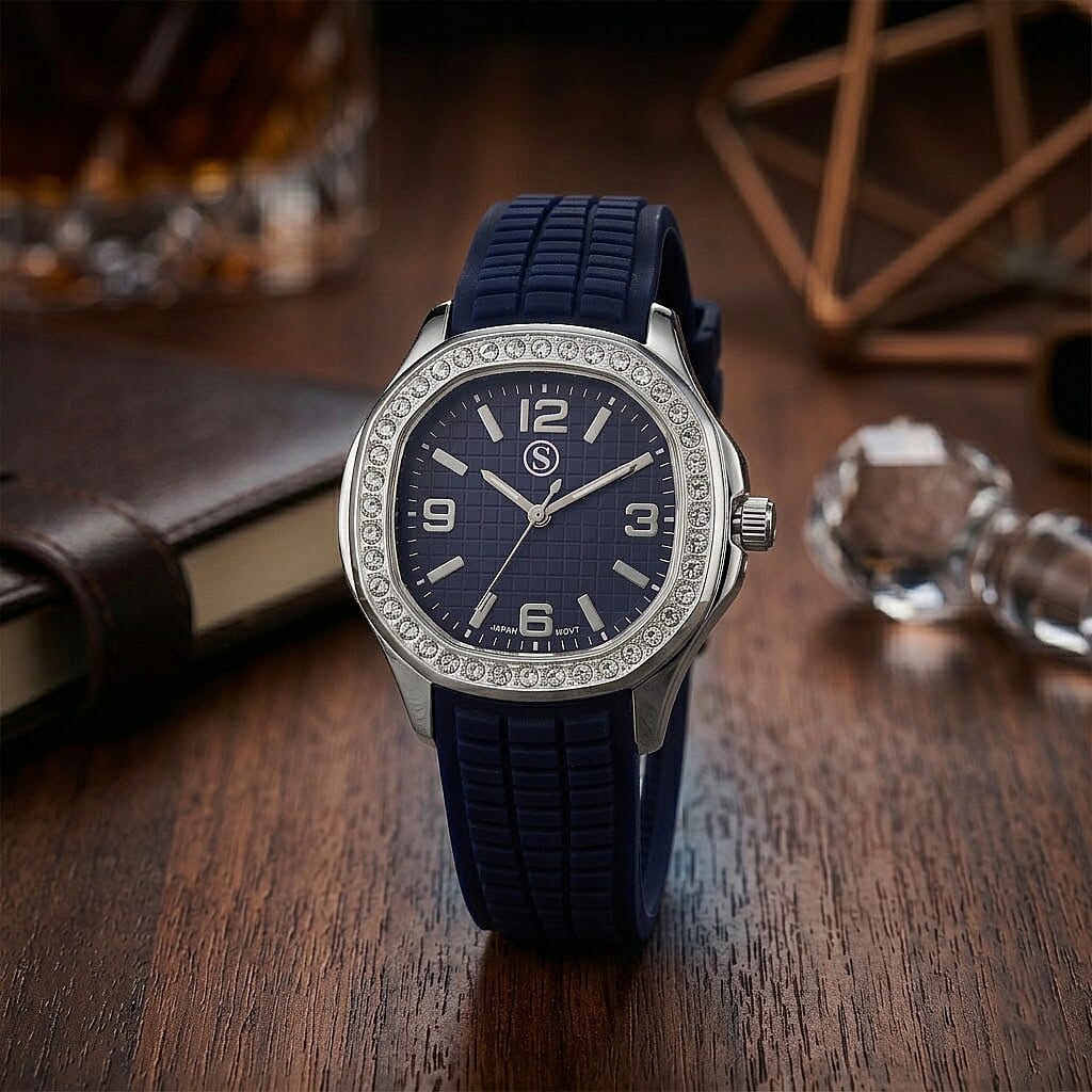 STRADA Classic PC21S Japan Movement Water Resistant Blue Hydraulic Literal Dial & PNP Steel Plating Unisex Watch with Blue Silicone Strap