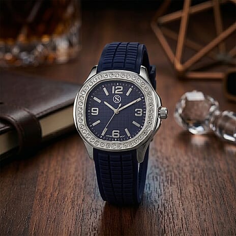 STRADA Classic PC21S Japan Movement Water Resistant Blue Hydraulic Literal Dial & PNP Steel Plating Unisex Watch with Blue Silicone Strap