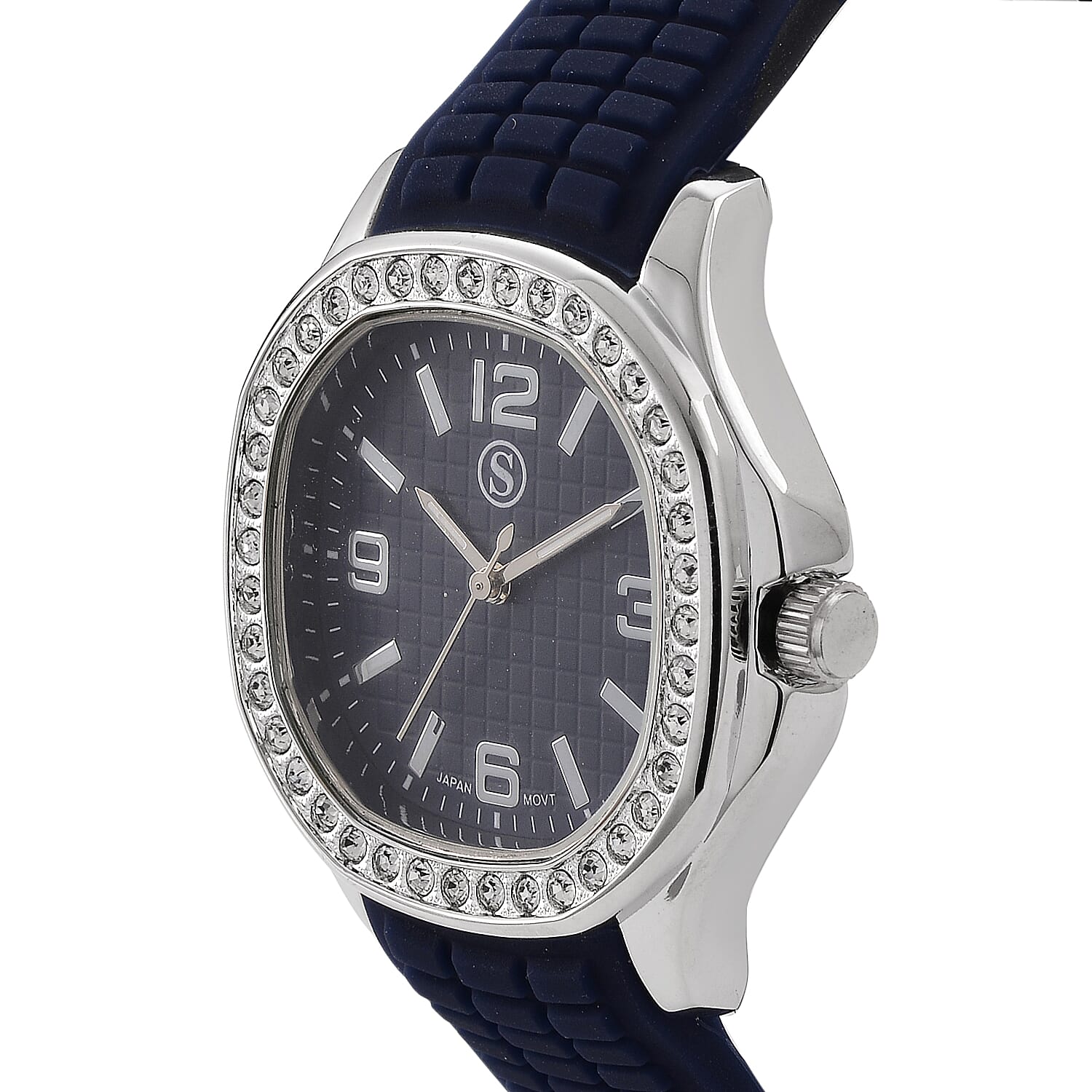 STRADA Classic PC21S Japan Movement Water Resistant Blue Hydraulic Literal Dial & PNP Steel Plating Unisex Watch with Blue Silicone Strap